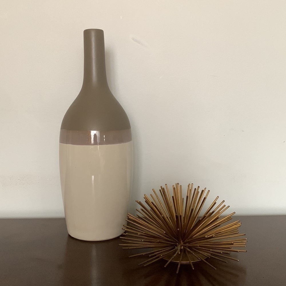 Decorative Vase Ceramic multicolored taupe beige skinny tall MCM home decor